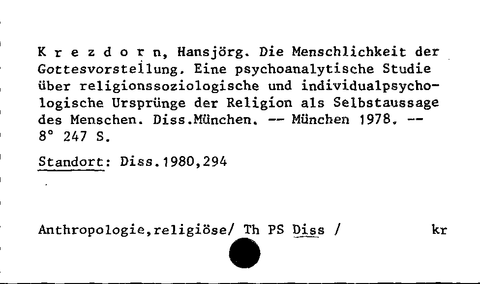 [Katalogkarte Dissertationenkatalog bis 1980]