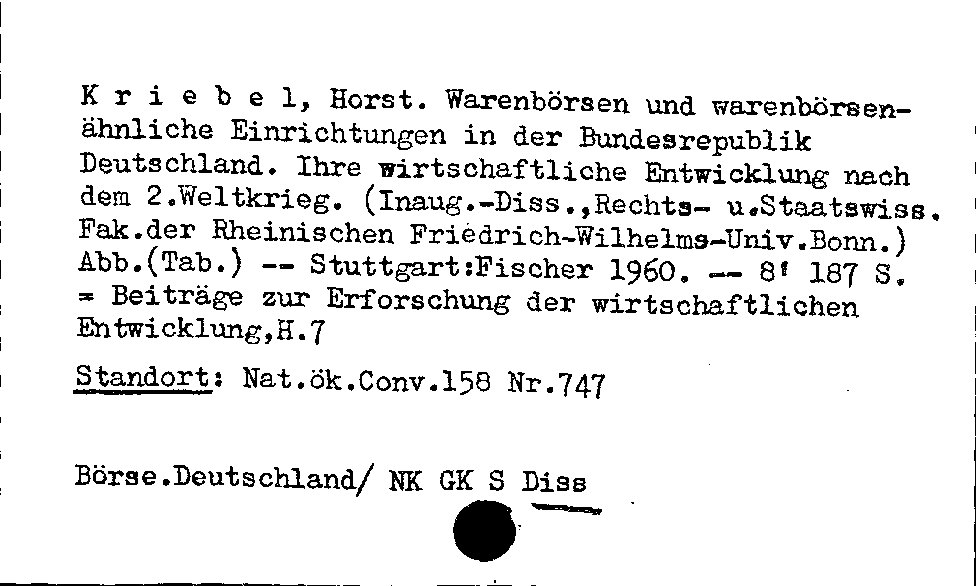 [Katalogkarte Dissertationenkatalog bis 1980]