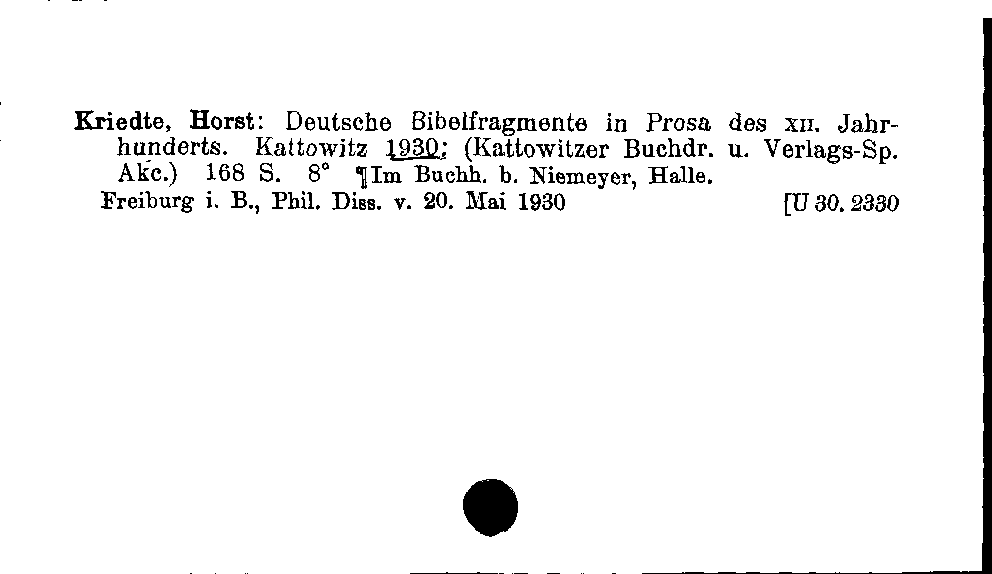 [Katalogkarte Dissertationenkatalog bis 1980]