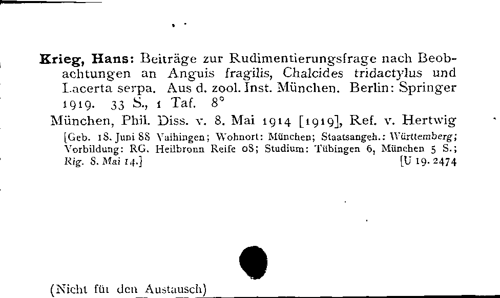 [Katalogkarte Dissertationenkatalog bis 1980]