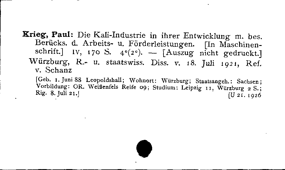 [Katalogkarte Dissertationenkatalog bis 1980]