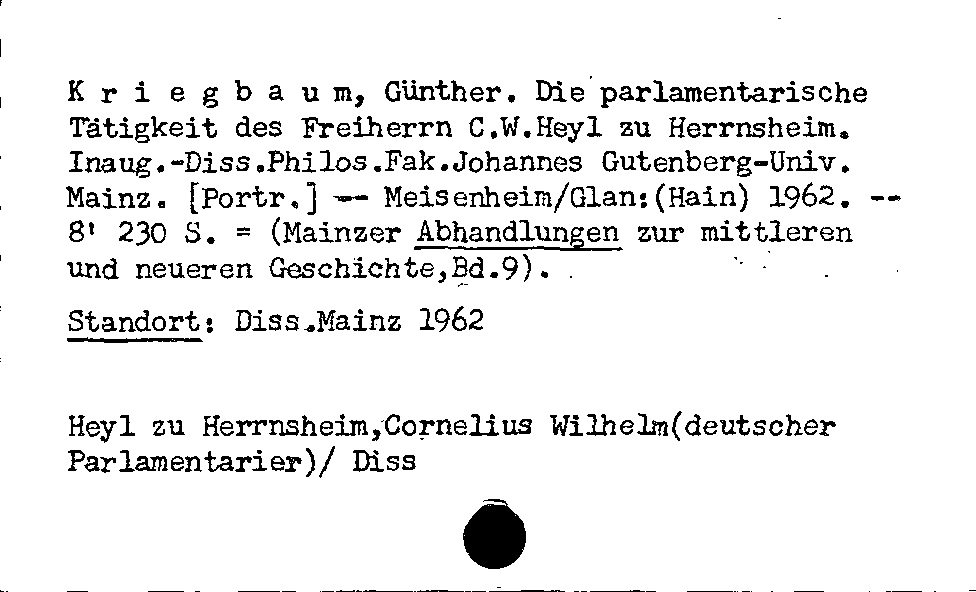 [Katalogkarte Dissertationenkatalog bis 1980]