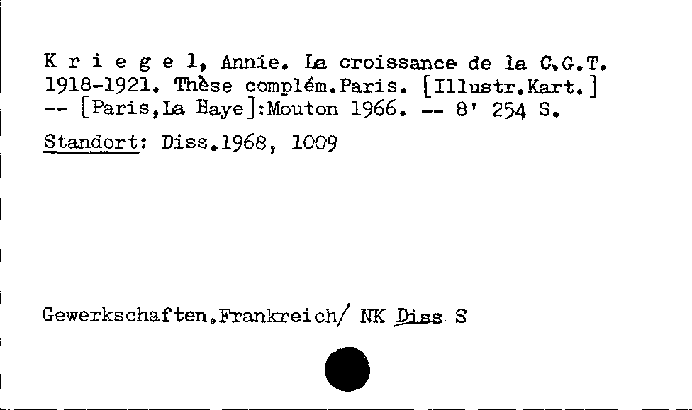 [Katalogkarte Dissertationenkatalog bis 1980]