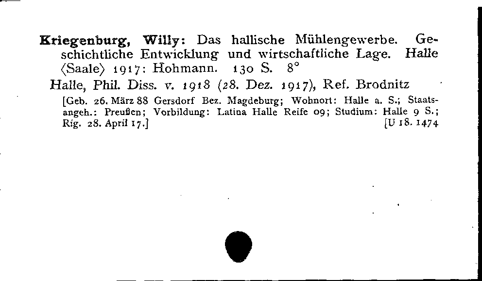 [Katalogkarte Dissertationenkatalog bis 1980]