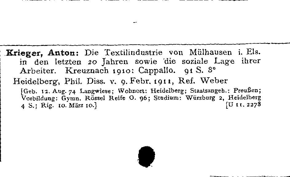 [Katalogkarte Dissertationenkatalog bis 1980]