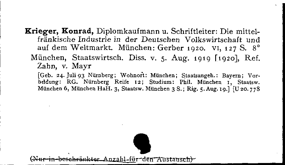 [Katalogkarte Dissertationenkatalog bis 1980]