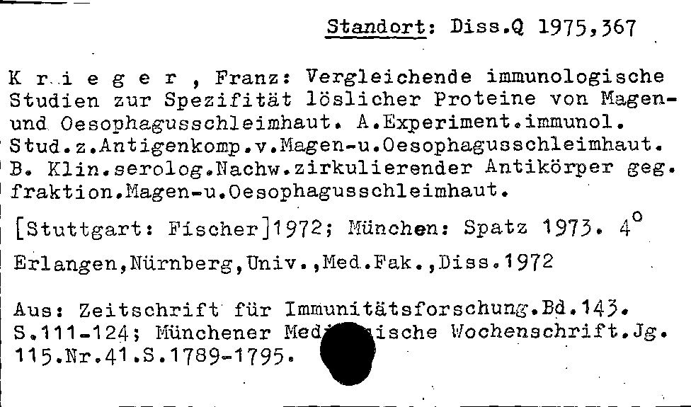 [Katalogkarte Dissertationenkatalog bis 1980]