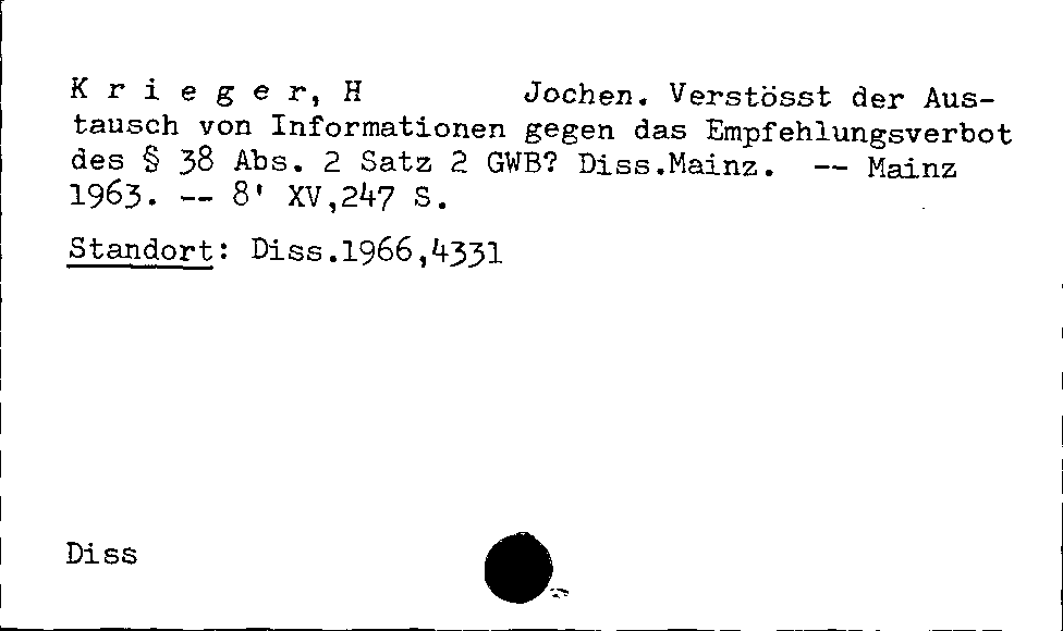 [Katalogkarte Dissertationenkatalog bis 1980]