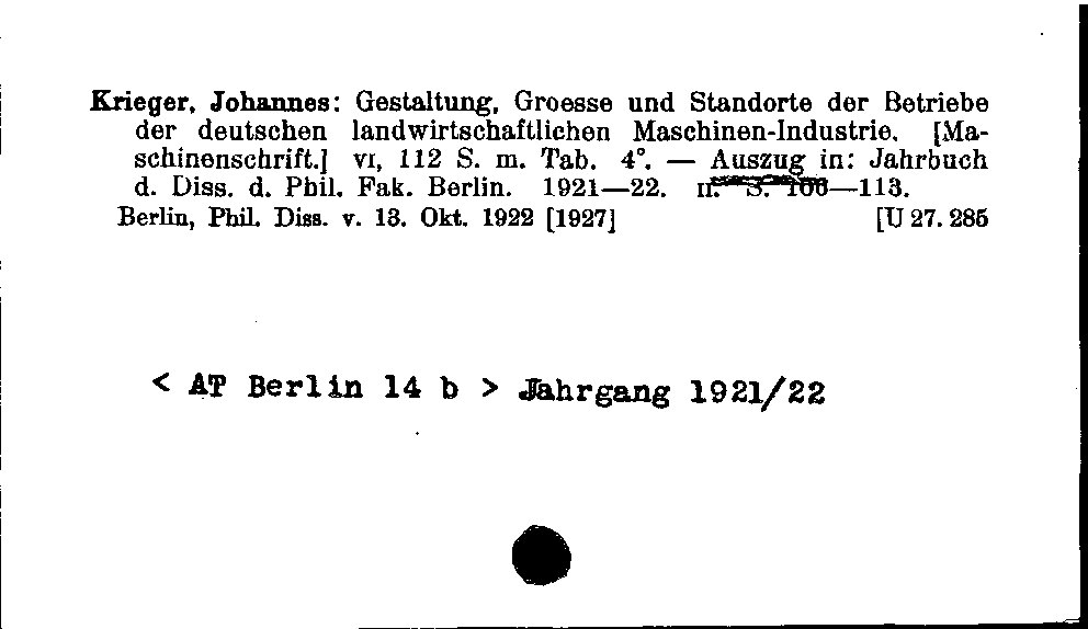 [Katalogkarte Dissertationenkatalog bis 1980]