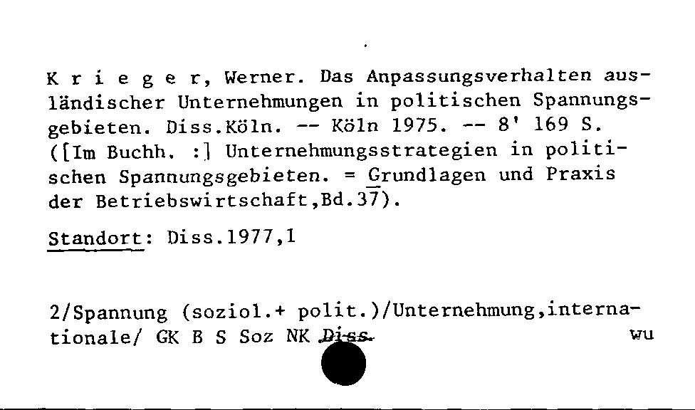 [Katalogkarte Dissertationenkatalog bis 1980]