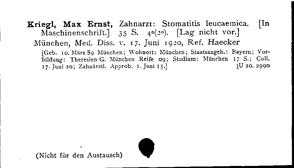 [Katalogkarte Dissertationenkatalog bis 1980]