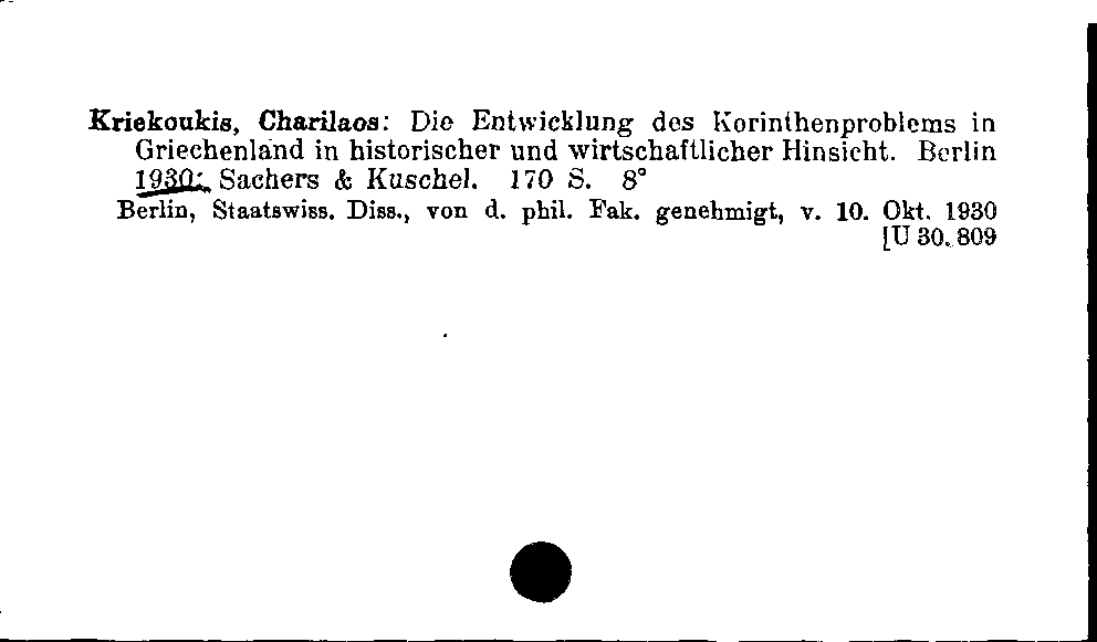 [Katalogkarte Dissertationenkatalog bis 1980]