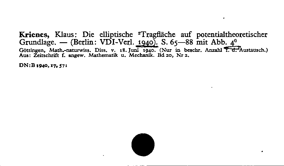 [Katalogkarte Dissertationenkatalog bis 1980]