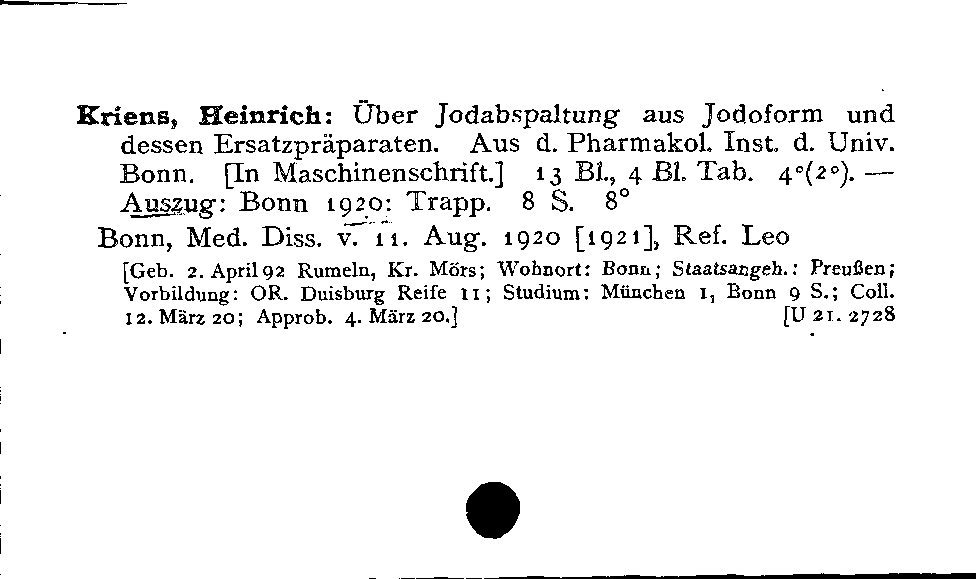 [Katalogkarte Dissertationenkatalog bis 1980]