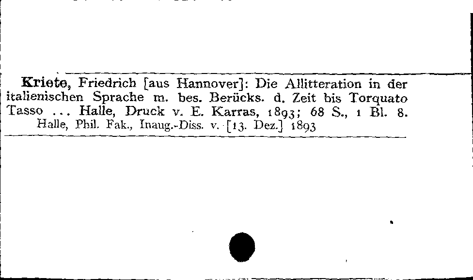 [Katalogkarte Dissertationenkatalog bis 1980]