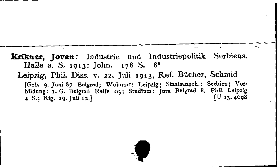 [Katalogkarte Dissertationenkatalog bis 1980]