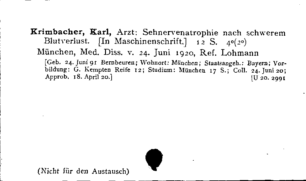 [Katalogkarte Dissertationenkatalog bis 1980]