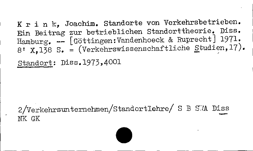 [Katalogkarte Dissertationenkatalog bis 1980]