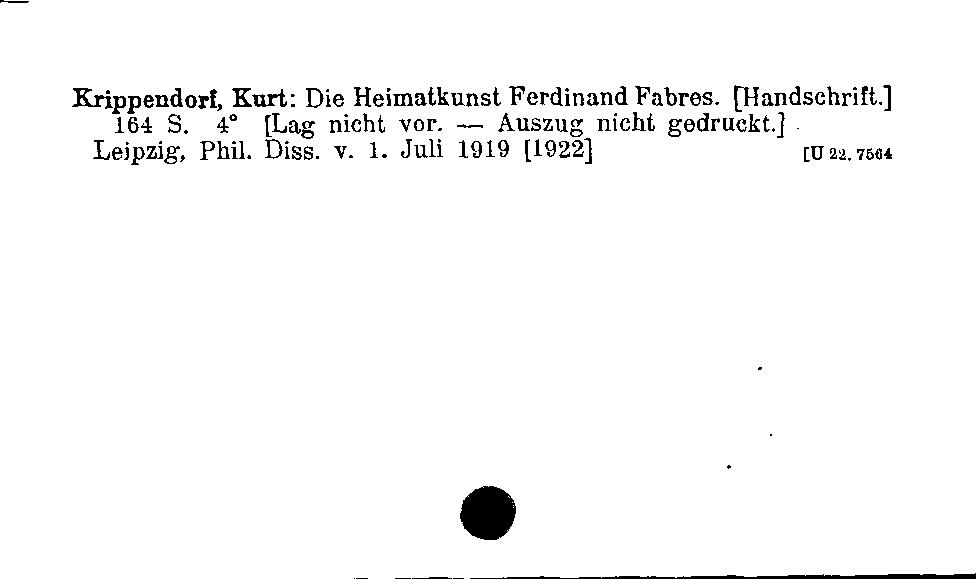 [Katalogkarte Dissertationenkatalog bis 1980]