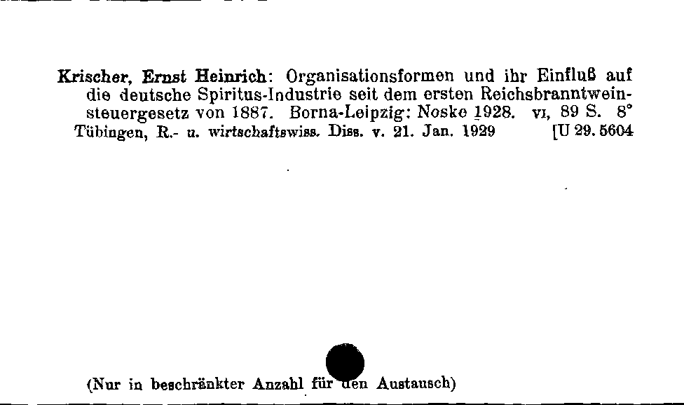 [Katalogkarte Dissertationenkatalog bis 1980]