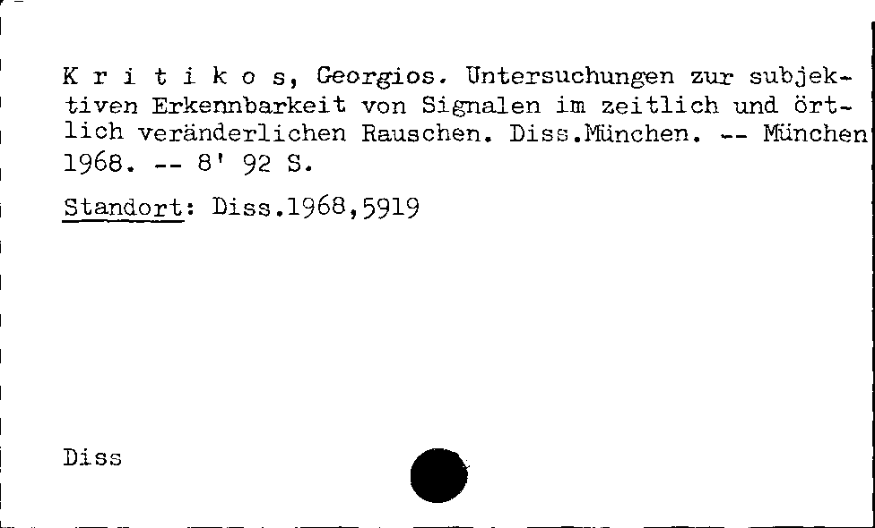 [Katalogkarte Dissertationenkatalog bis 1980]