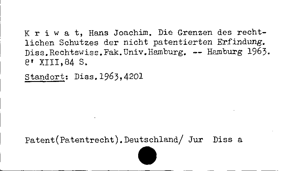 [Katalogkarte Dissertationenkatalog bis 1980]