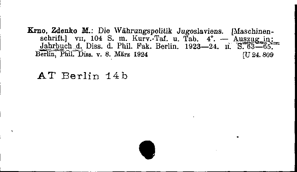 [Katalogkarte Dissertationenkatalog bis 1980]