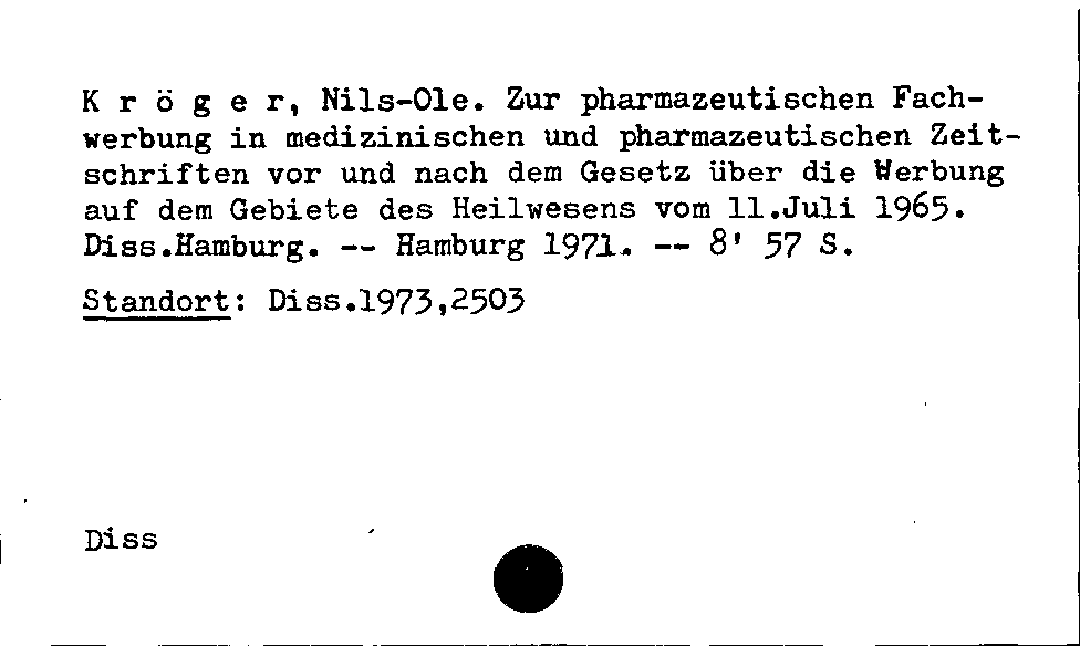 [Katalogkarte Dissertationenkatalog bis 1980]