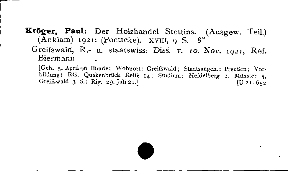 [Katalogkarte Dissertationenkatalog bis 1980]