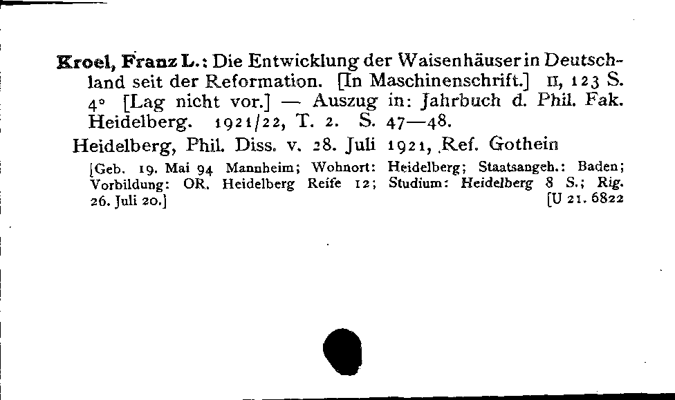 [Katalogkarte Dissertationenkatalog bis 1980]