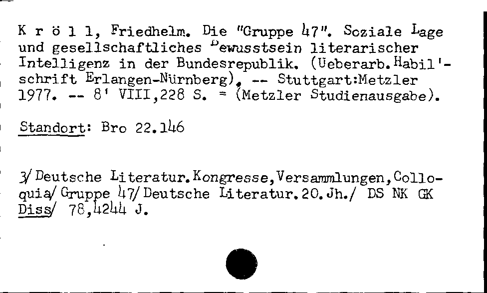 [Katalogkarte Dissertationenkatalog bis 1980]