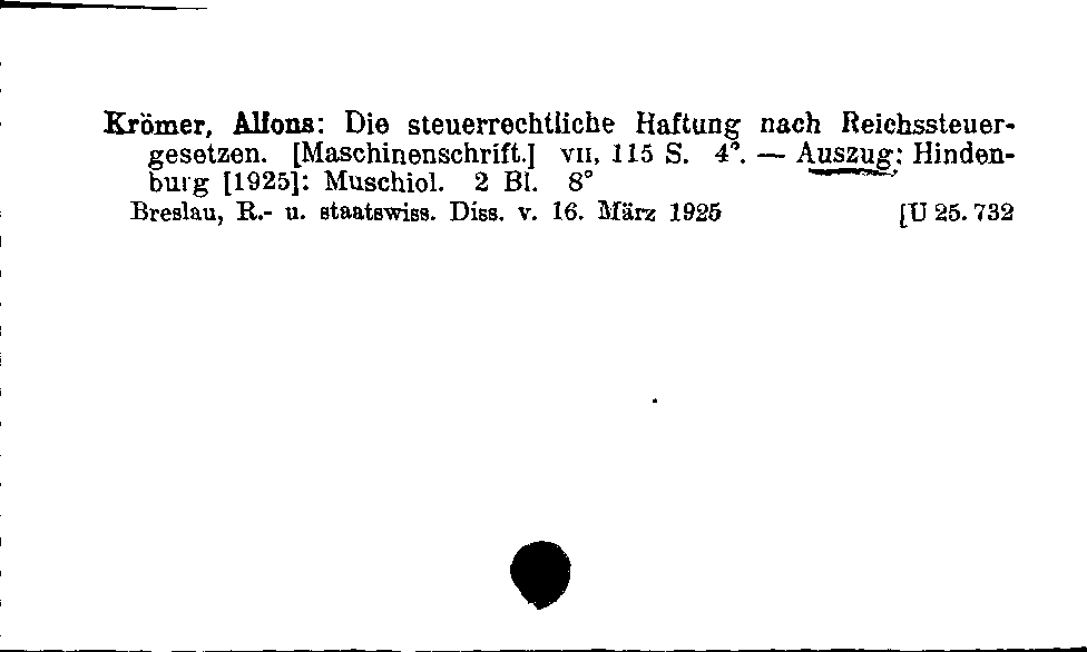 [Katalogkarte Dissertationenkatalog bis 1980]