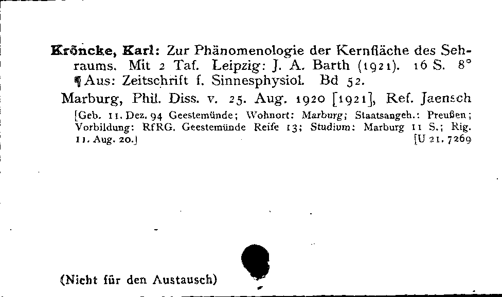 [Katalogkarte Dissertationenkatalog bis 1980]