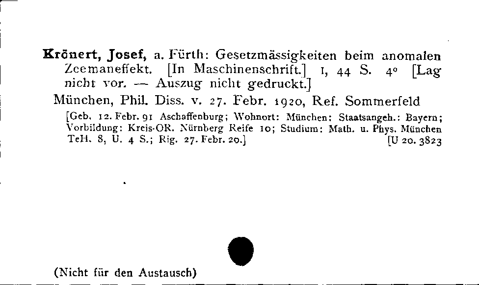 [Katalogkarte Dissertationenkatalog bis 1980]