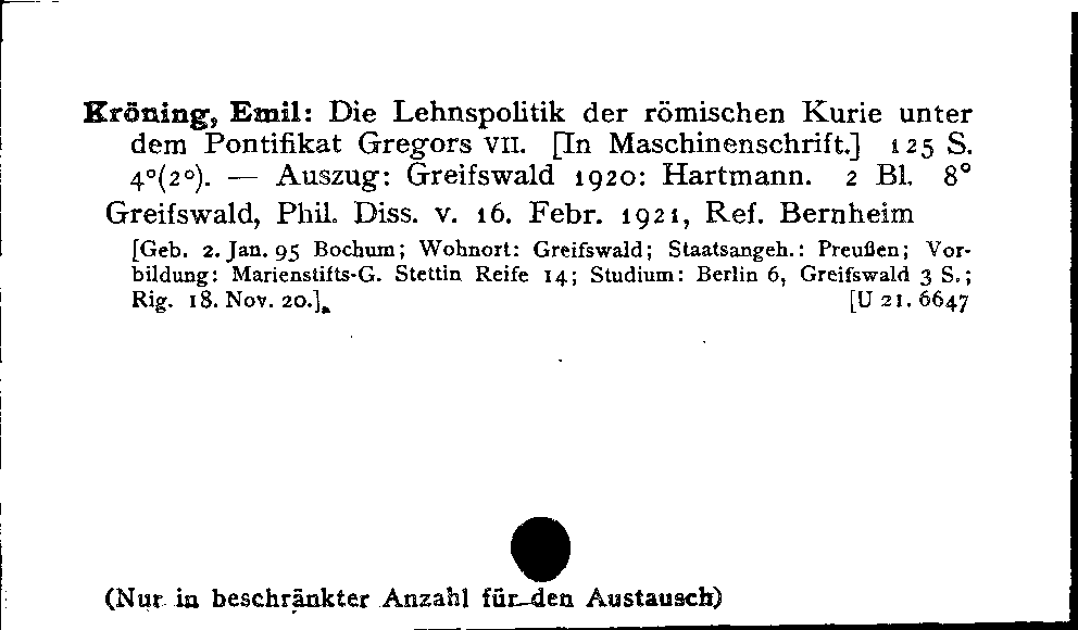 [Katalogkarte Dissertationenkatalog bis 1980]