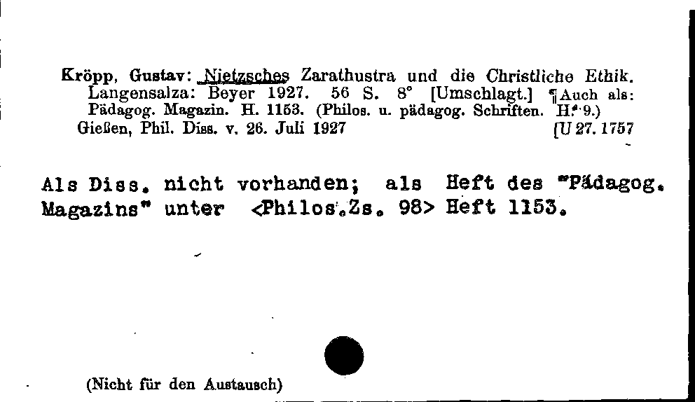 [Katalogkarte Dissertationenkatalog bis 1980]