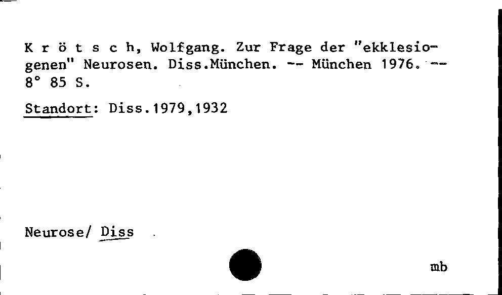 [Katalogkarte Dissertationenkatalog bis 1980]