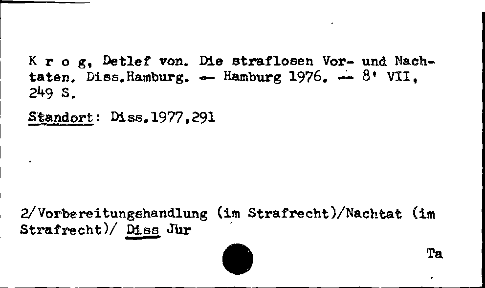 [Katalogkarte Dissertationenkatalog bis 1980]