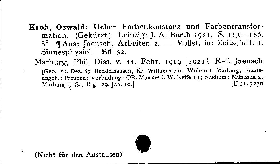 [Katalogkarte Dissertationenkatalog bis 1980]