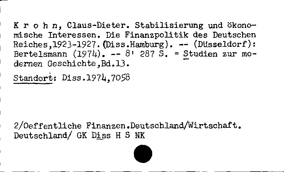 [Katalogkarte Dissertationenkatalog bis 1980]