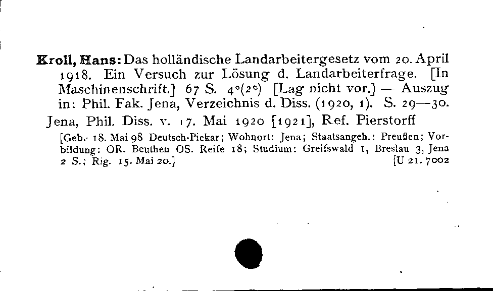 [Katalogkarte Dissertationenkatalog bis 1980]