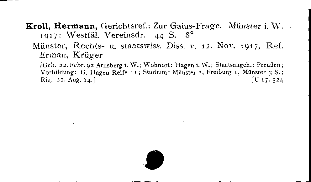 [Katalogkarte Dissertationenkatalog bis 1980]