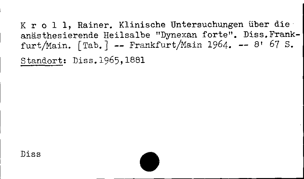 [Katalogkarte Dissertationenkatalog bis 1980]