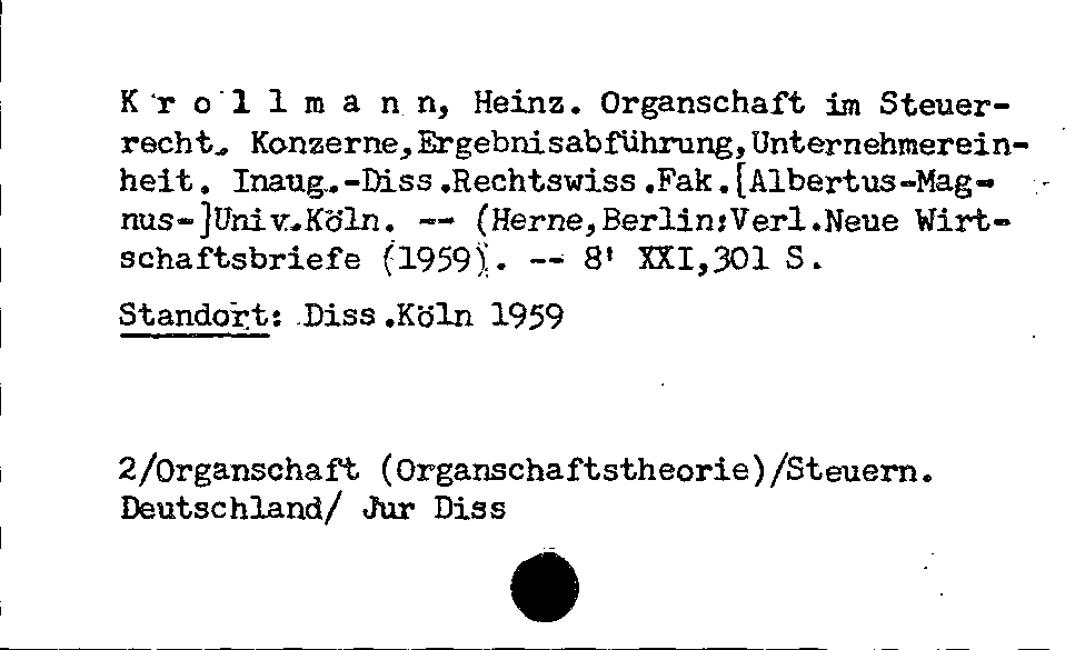 [Katalogkarte Dissertationenkatalog bis 1980]