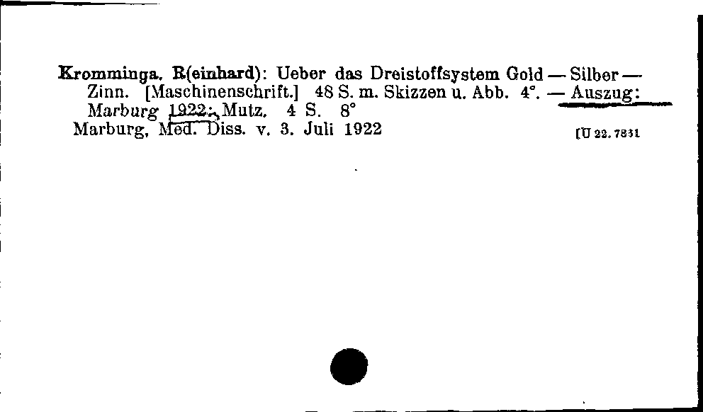 [Katalogkarte Dissertationenkatalog bis 1980]