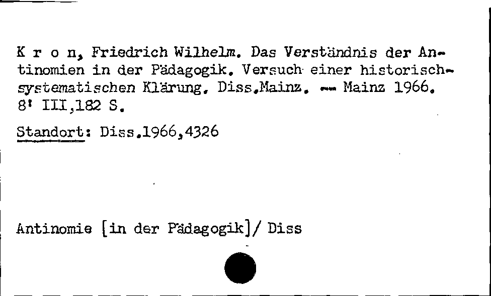 [Katalogkarte Dissertationenkatalog bis 1980]