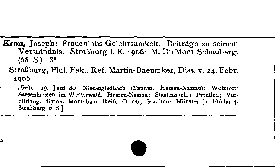 [Katalogkarte Dissertationenkatalog bis 1980]