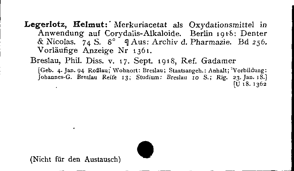 [Katalogkarte Dissertationenkatalog bis 1980]
