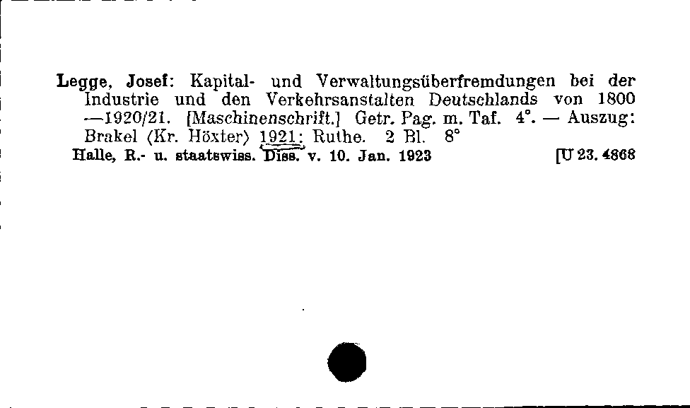 [Katalogkarte Dissertationenkatalog bis 1980]