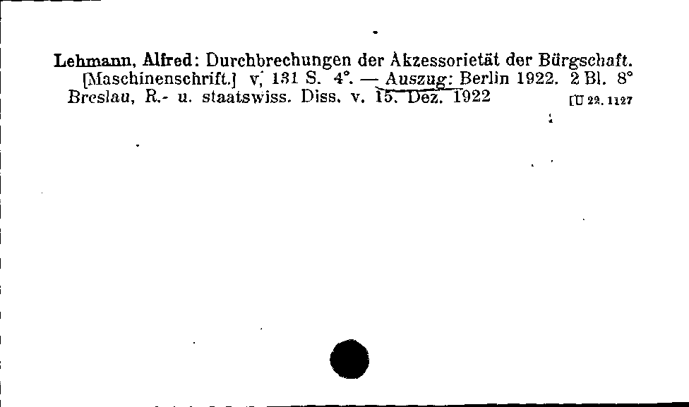 [Katalogkarte Dissertationenkatalog bis 1980]